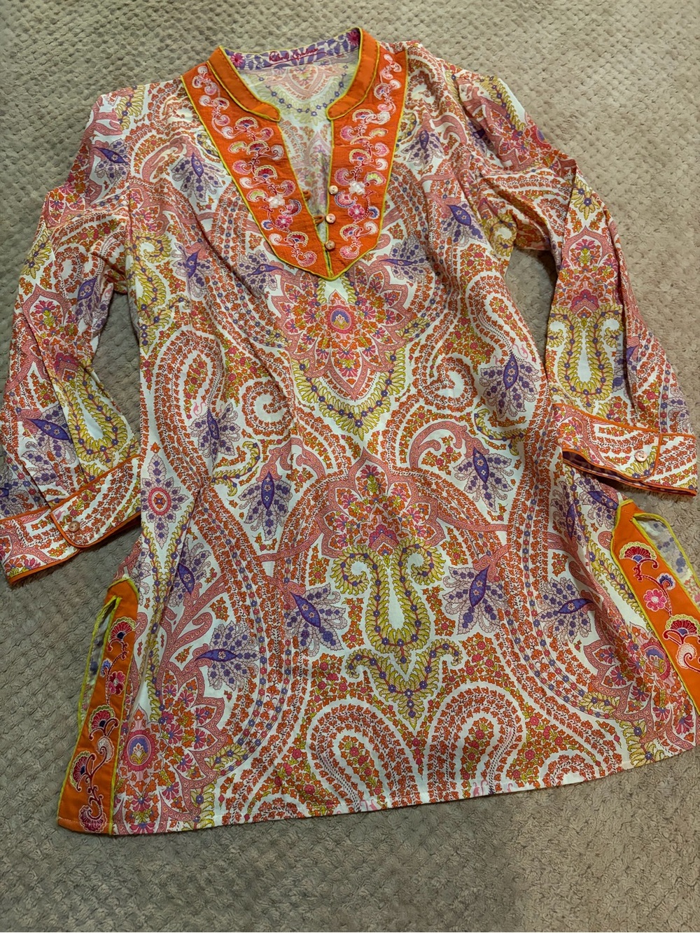Robert Graham Orange & Purple Paisley Embroidered Tunic